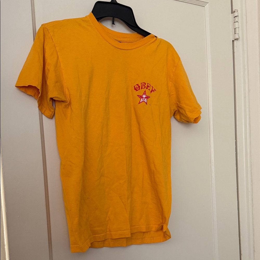 Obey Men's Vibrant Yellow Tee Size: S
